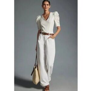 Anthropology White Puff Sleeve Top